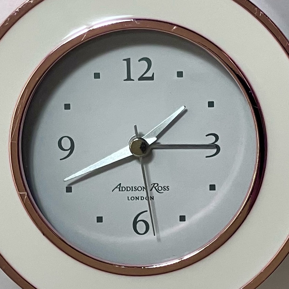 ADDISON ROSS Alarm Clock / Ivory Bezel & ROSE GOLD Metal Case / Light Scratches - Picture 2 of 8